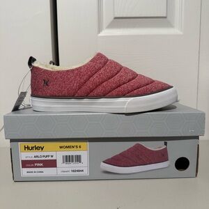 Hurley ARLO Puff Lined Slip On Shoes Pink, Women’s Size 6